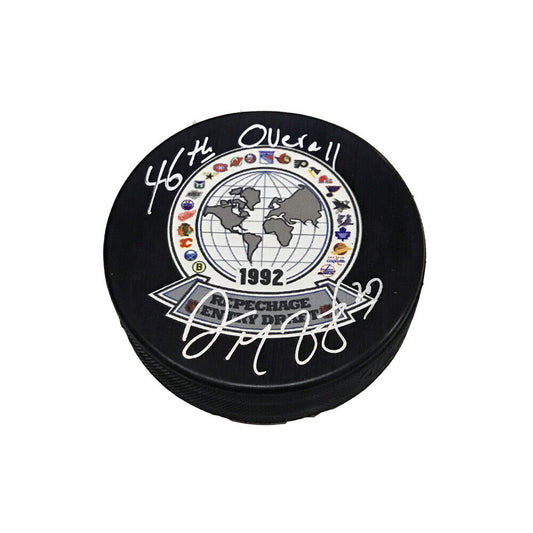 Darren McCarty Signed 1992 NHL Draft Puck - 46th Overall Inscription