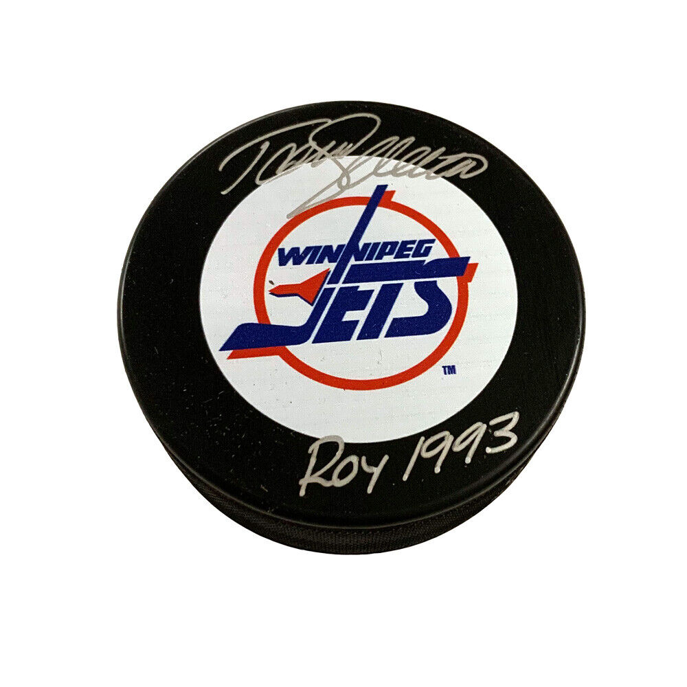 Teemu Selanne Signed WInnipeg Jets Puck -  ROY1993 Inscription