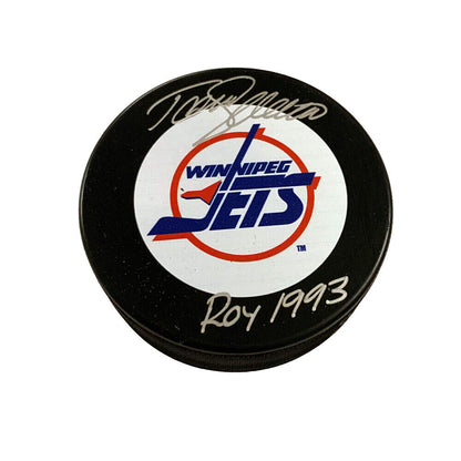 Teemu Selanne Signed WInnipeg Jets Puck -  ROY1993 Inscription