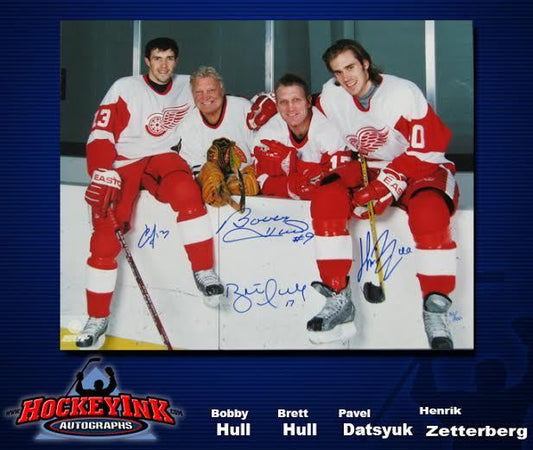 Brett Hull, Bobby Hull, Pavel Datsyuk, & Henrik Zetterberg SIGNED 16X20 Photo