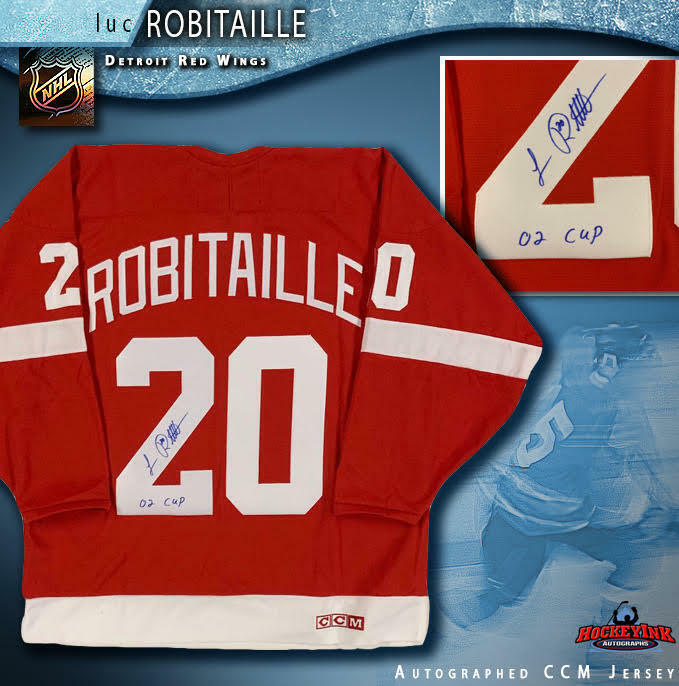 LUC ROBITAILLE Signed Detroit Red Wings CCM Jersey - 02 CUP Inscription