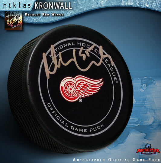 NIKLAS KRONWALL Autographed Detroit Red Wings Official Game Puck