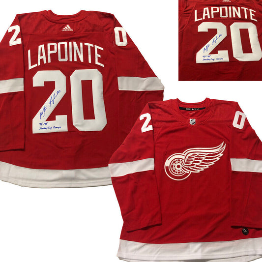 MARTIN LAPOINTE Signed & Inscribed Detroit Red Wings Red Adidas PRO Jersey-2x SC