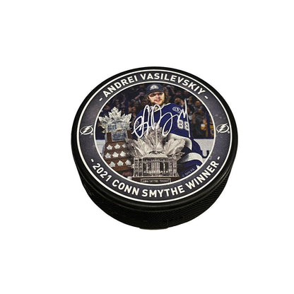 ANDREI VASILEVSKIY Signed 2021 Conn Smythe Winner Puck - Tampa Lightning