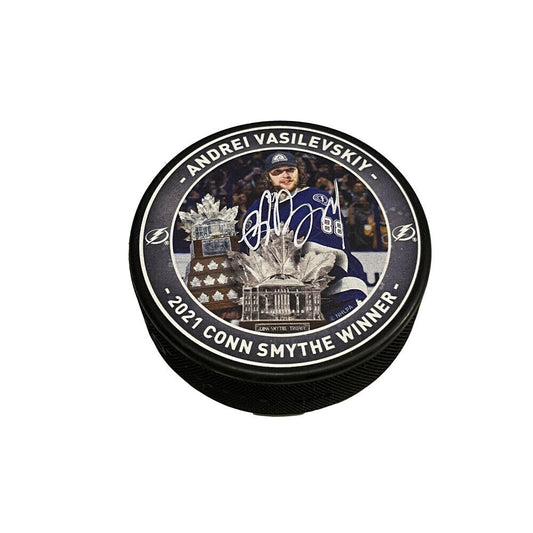 ANDREI VASILEVSKIY Signed 2021 Conn Smythe Winner Puck - Tampa Lightning