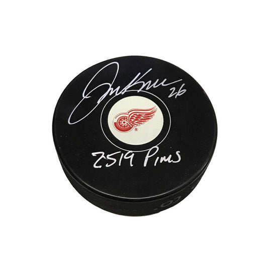 JOE KOCUR Signed & Inscribed Detroit Red Wings Puck - "2519 pims"