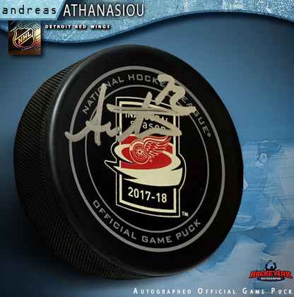 Andreas Athanasiou signed Red Wings Inaugural Season LCA Official Game Puck