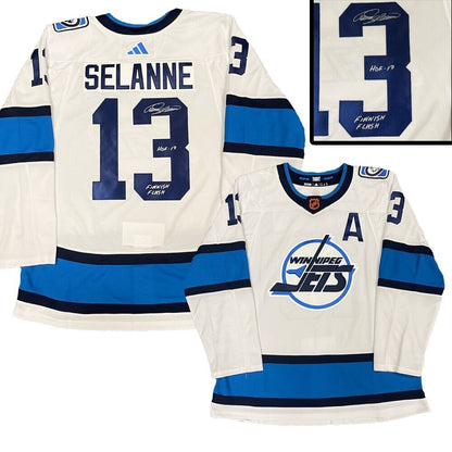 TEEMU SELANNE Signed Winnipeg Jets White Adidas Jersey - HOF 17 & FINNISH FLASH