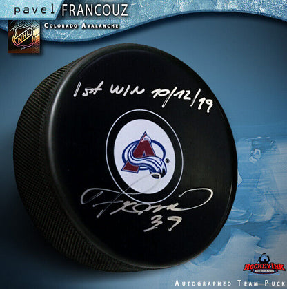 PAVEL FRANCOUZ Signed Colorado Avalanche Puck - 1st WIN 10-12-19
