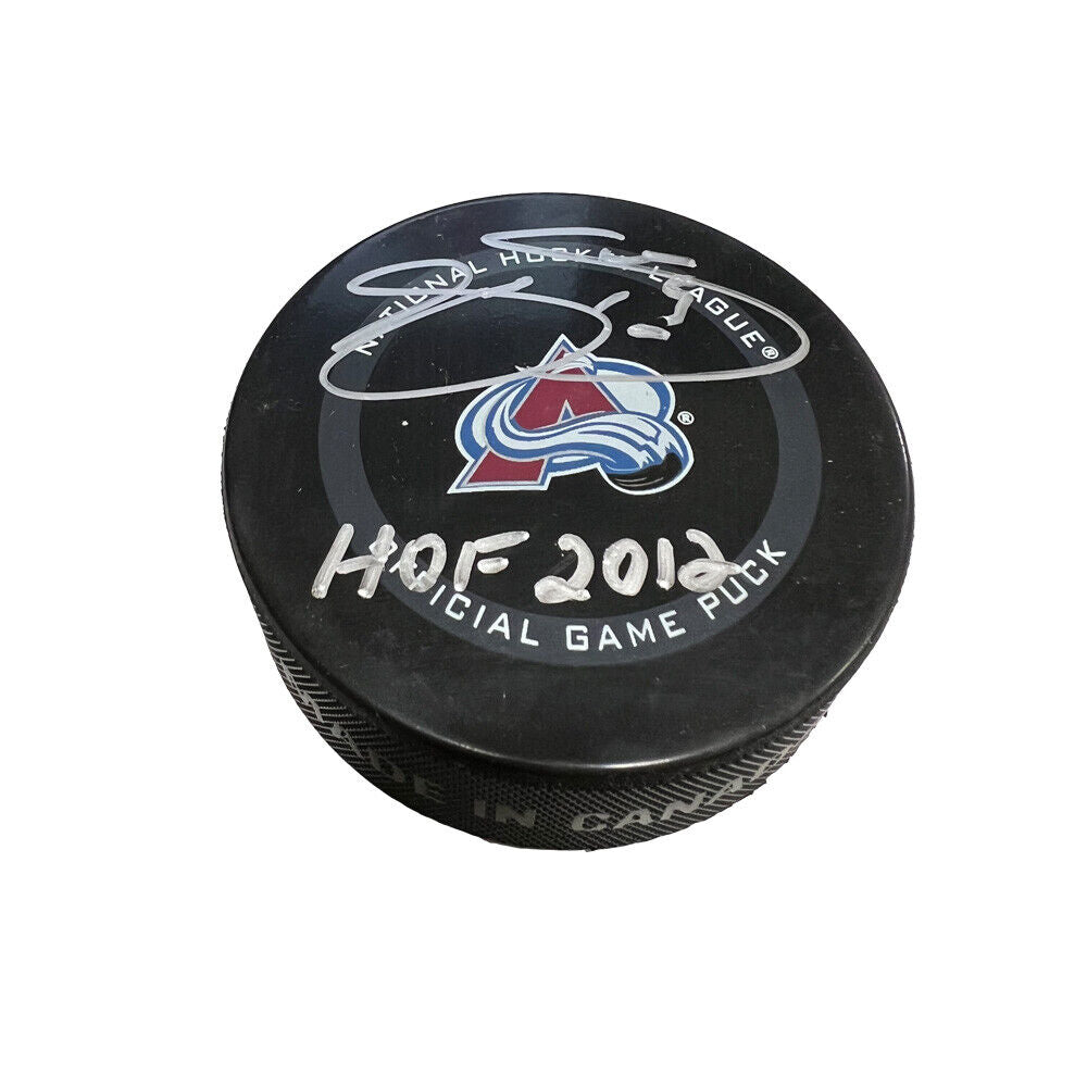 JOE SAKIC Signed Colorado Avalanche Official Game Puck-HOF 2012