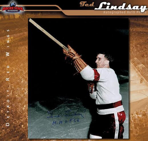 TED LINDSAY Signed Detroit Red Wings 8 x 10 Photo w/ HoF Inscription - 70468