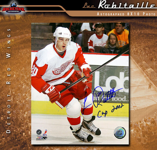 LUC ROBITAILLE Signed & Inscribed Detroit Red Wings 8x10 Photo - 70461
