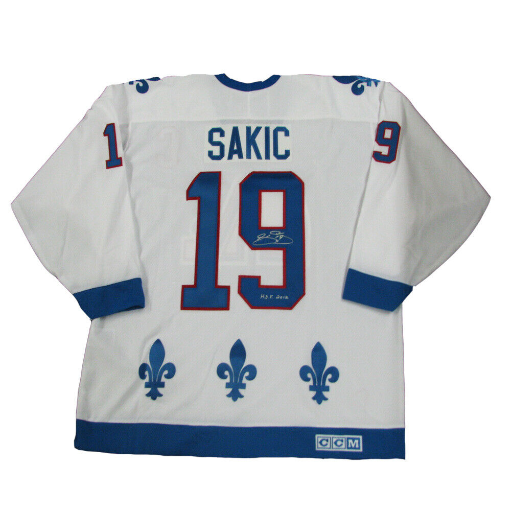 JOE SAKIC Signed Quebec Nordiques White CCM Jersey w/ HOF Inscription