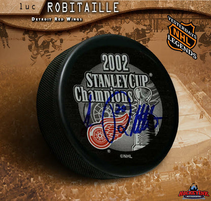 LUC ROBITAILLE Autographed 2002 Stanley Cup Champions Puck - Detroit Red Wings