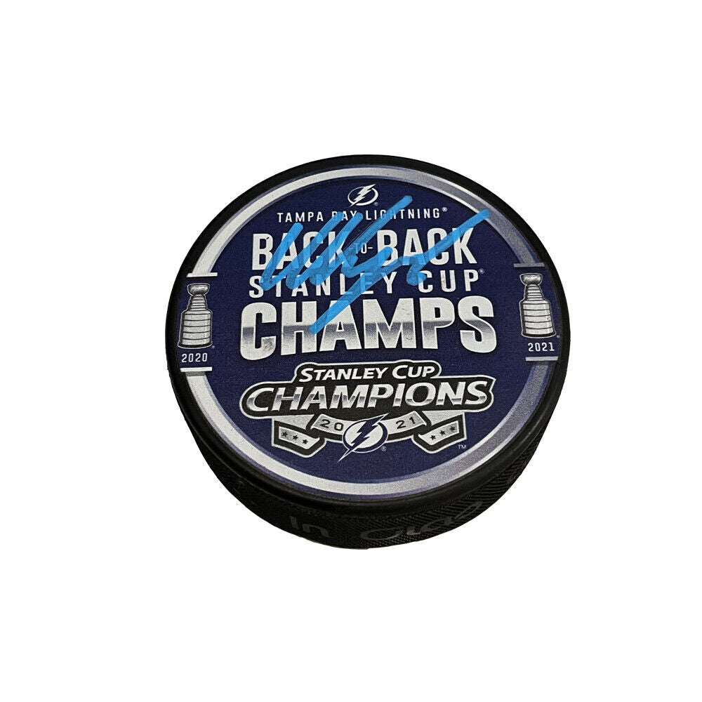 NIKITA KUCHEROV Signed Back-to-Back Stanley Cup Champs Puck - Tampa Lightning