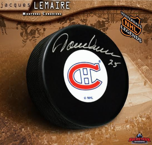 JACQUES LEMAIRE Signed Montreal Canadiens Original Six Puck