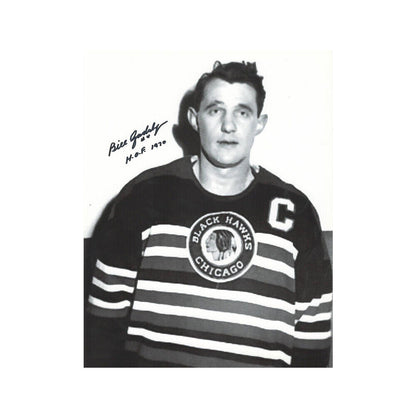 BILL GADSBY Signed Chicago Blackhawks 8 X 10 Photo W/ HOF Inscription - 70272