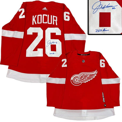 JOE KOCUR Signed & Inscribed Detroit Red Wings Red Adidas PRO Jersey - 2519 PIMS