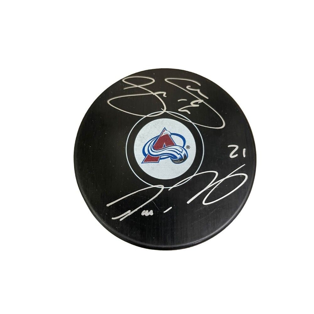 JOE SAKIC & PETER FORSBERG Dual Signed Colorado Avalanche Puck
