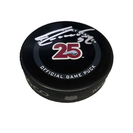 ADAM FOOTE Autographed Colorado Avalanche 25th Anniversary Official Game Puck