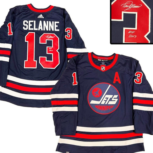 TEEMU SELANNE Signed Winnipeg Jets Navy Adidas PRO Jersey - HOF 2017