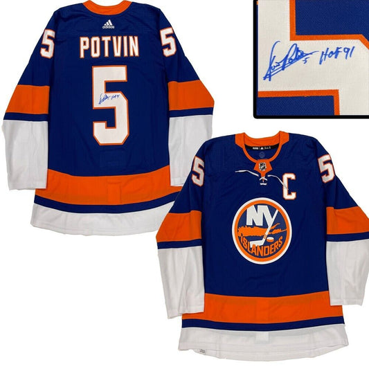 DENIS POTVIN Signed New York Islanders Blue Adidas PRO Jersey - HOF 91