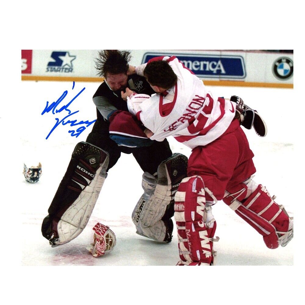MIKE VERNON Signed Detroit Red Wings Fighting 8x10 Photo- 70485