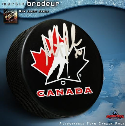 MARTIN BRODEUR Signed Team Canada Puck - New Jersey Devils