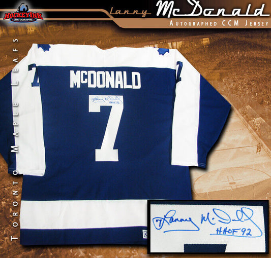 LANNY McDONALD Signed Blue CCM Vintage Jersey - Toronto Maple Leafs