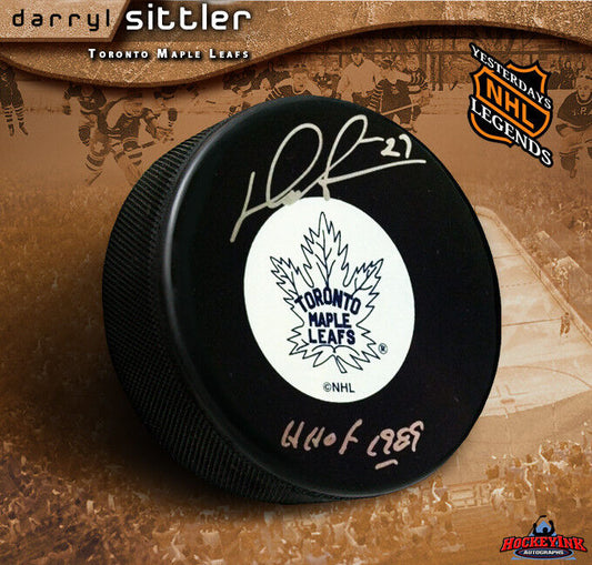 DARRYL SITTLER Toronto Maple Leafs Signed Orginal 6 Logo Puck w/ HOF Inscription