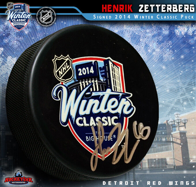 HENRIK ZETTERBERG Signed 2014 Winter Classic Logo Puck - Detroit Red Wings