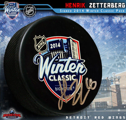 HENRIK ZETTERBERG Signed 2014 Winter Classic Logo Puck - Detroit Red Wings