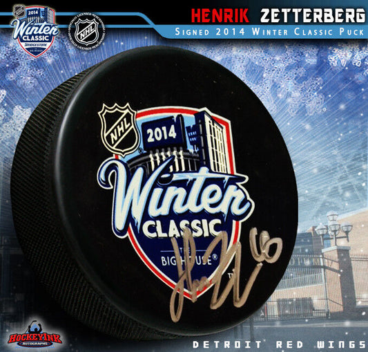 HENRIK ZETTERBERG Signed 2014 Winter Classic Logo Puck - Detroit Red Wings
