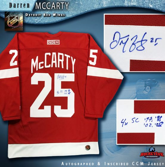Darren McCarty Autographed Detroit Red Wings Red Reebok Jersey with 4x SC  98-98-02-08 Inscription