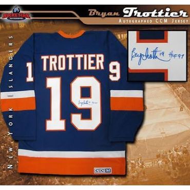 Bryan Trottier Autographed New York Islanders Blue CCM Jersey with HOF Inscription