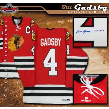Bill Gadsby Autographed and Inscribed Chicago Blackhawks Vintage Red CCM Jersey