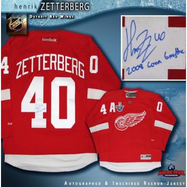 Henrik Zetterberg Autographed and Inscribed Detroit Red Wings Red reebok Jersey
