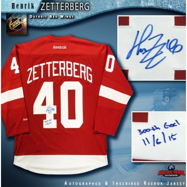 Henrik Zetterberg Autographed Detroit Red Wings Red Reebok Jersey with 300th Goal Inscription
