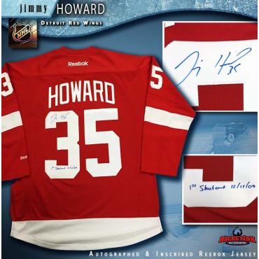 Jimmy Howard Autographed Detroit Red Wings Red Reebok Jersey with 1st Shutout Inscription