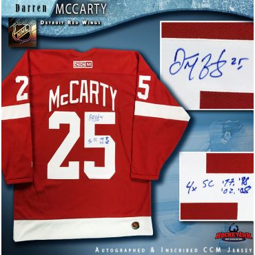 Darren McCarty Autographed Detroit Red Wings Red Reebok Jersey with 4x SC 98-98-02-08 Inscription
