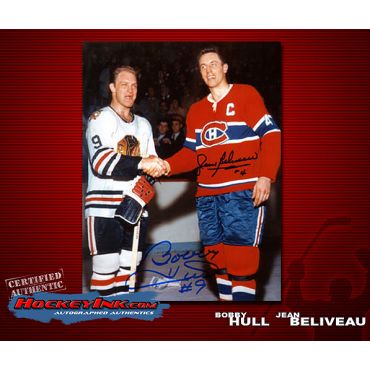 Bobby Hull and Jean Beliveau Shaking Hands  8 x 10 Autographed Photo