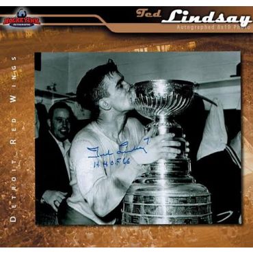 Ted Lindsay with Stanley Cup Detroit Red Wings Autographed 8 x 10 Photo