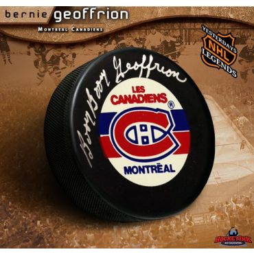 Bernie Geoffrion Montreal Canadiens Autographed Hockey Puck