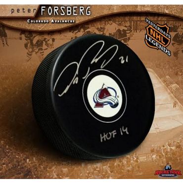Peter Forsberg Autographed with Hall of Fame Inscription Colorado Avalanche Hockey Puck