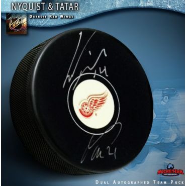 Gustav Nyquist and Tomas Tatar Detroit Red Wings Autographed Hockey Puck