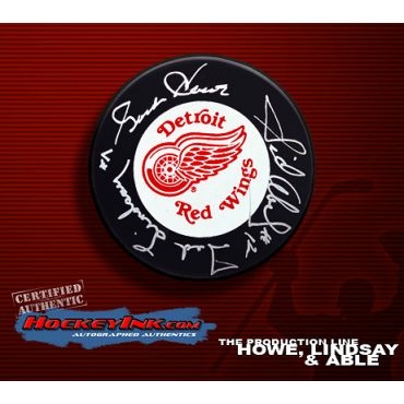 Production Line Detroit Red Wings Autographed Hockey Puck