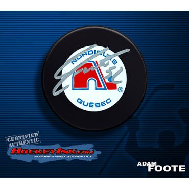 Adam Foote Quebec Nordiques Autographed Hockey Puck