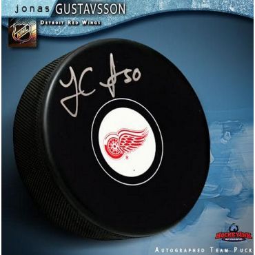 Jonas Gustavsson Detroit Red Wings Autographed Hockey Puck