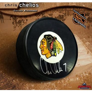 Chris Chelios Chicago Blackhawks Autographed Hockey Puck