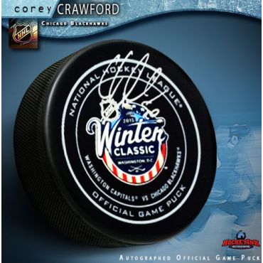 Corey Crawford Chicago Blackhawks Autographed Winter Classic 2015 Official Game Hockey Puck